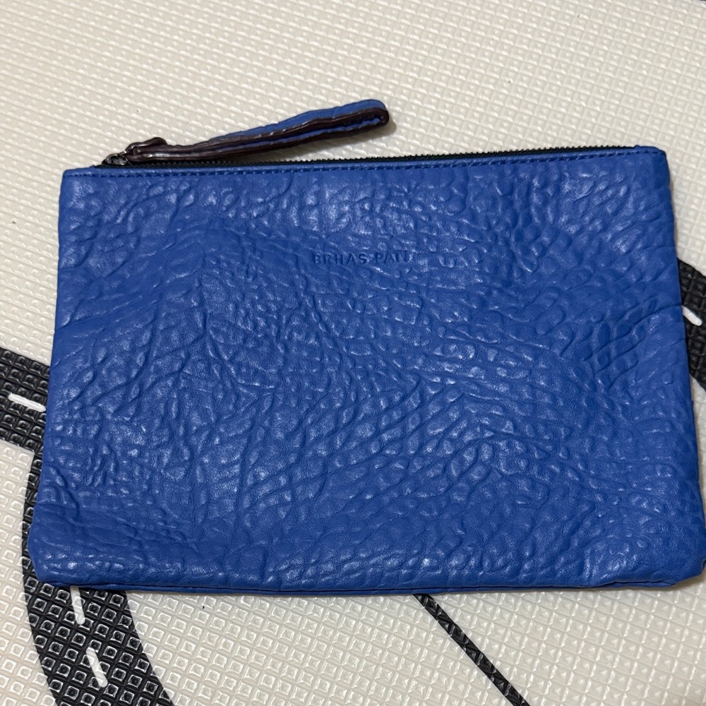 Brhas Pati Dark Blue Textured Leather Pouch